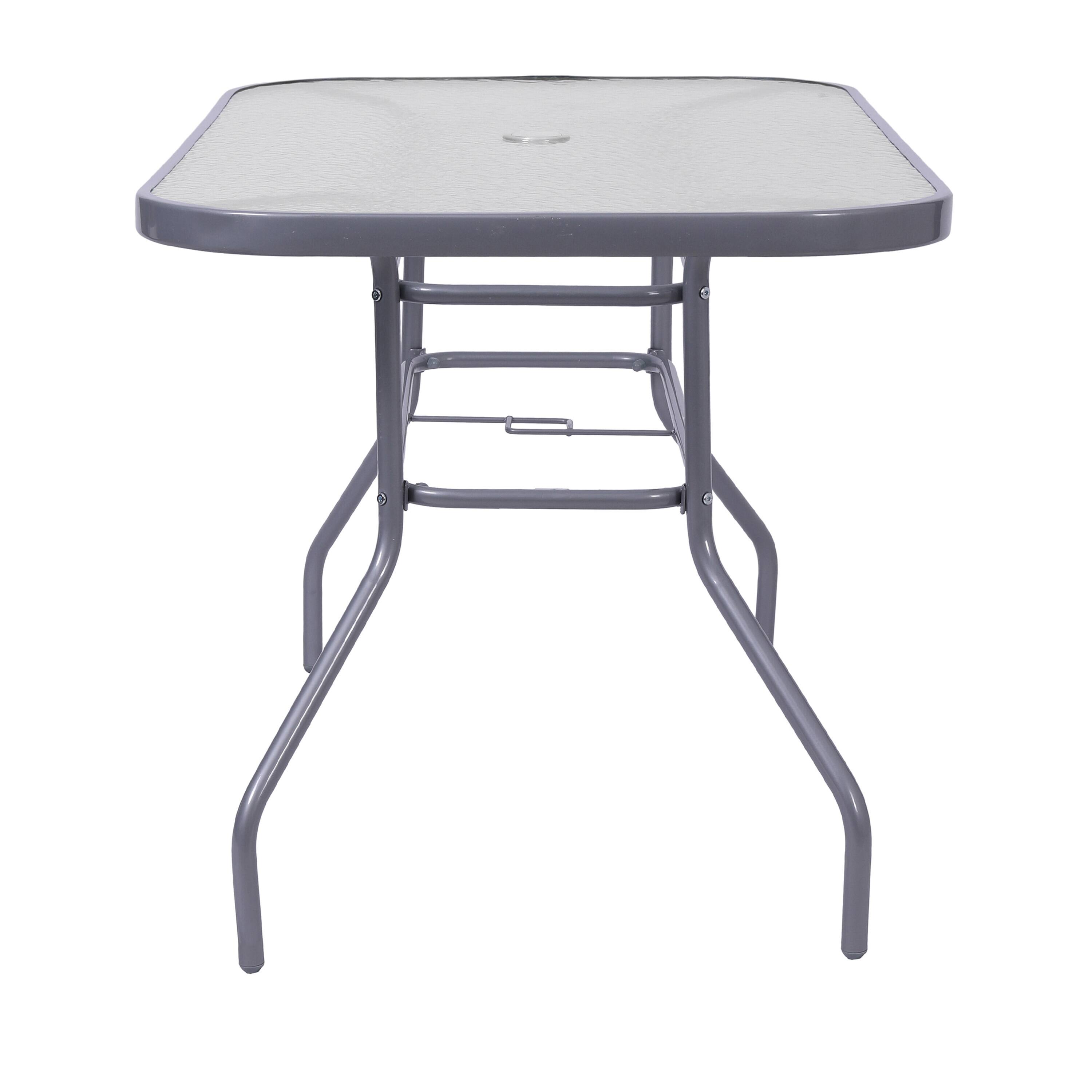 Alt View 5. Emma + Oliver - Tala Patio Table with Tempered Glass Top with Umbrella Hole and Steel Frame - Clear Top/Silver Frame.