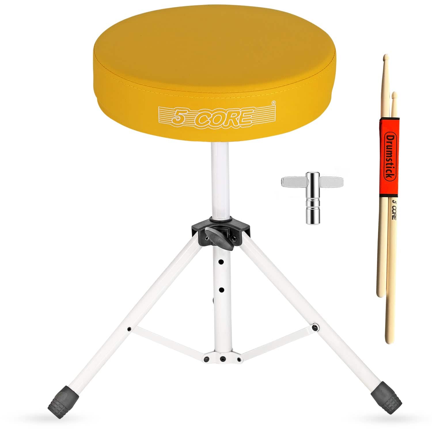 5 CORE - Drum Throne 3" Thick Padded Comfortable Guitar Stool Drummer Chair Adjustable Musician Seat - Yellow