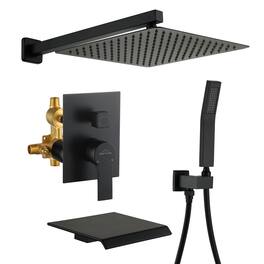 Boyel Living - Wall Mount Single-Handle 1-Spray Tub and Shower Faucet - 12 Inch (Valve Included) - Matte Black