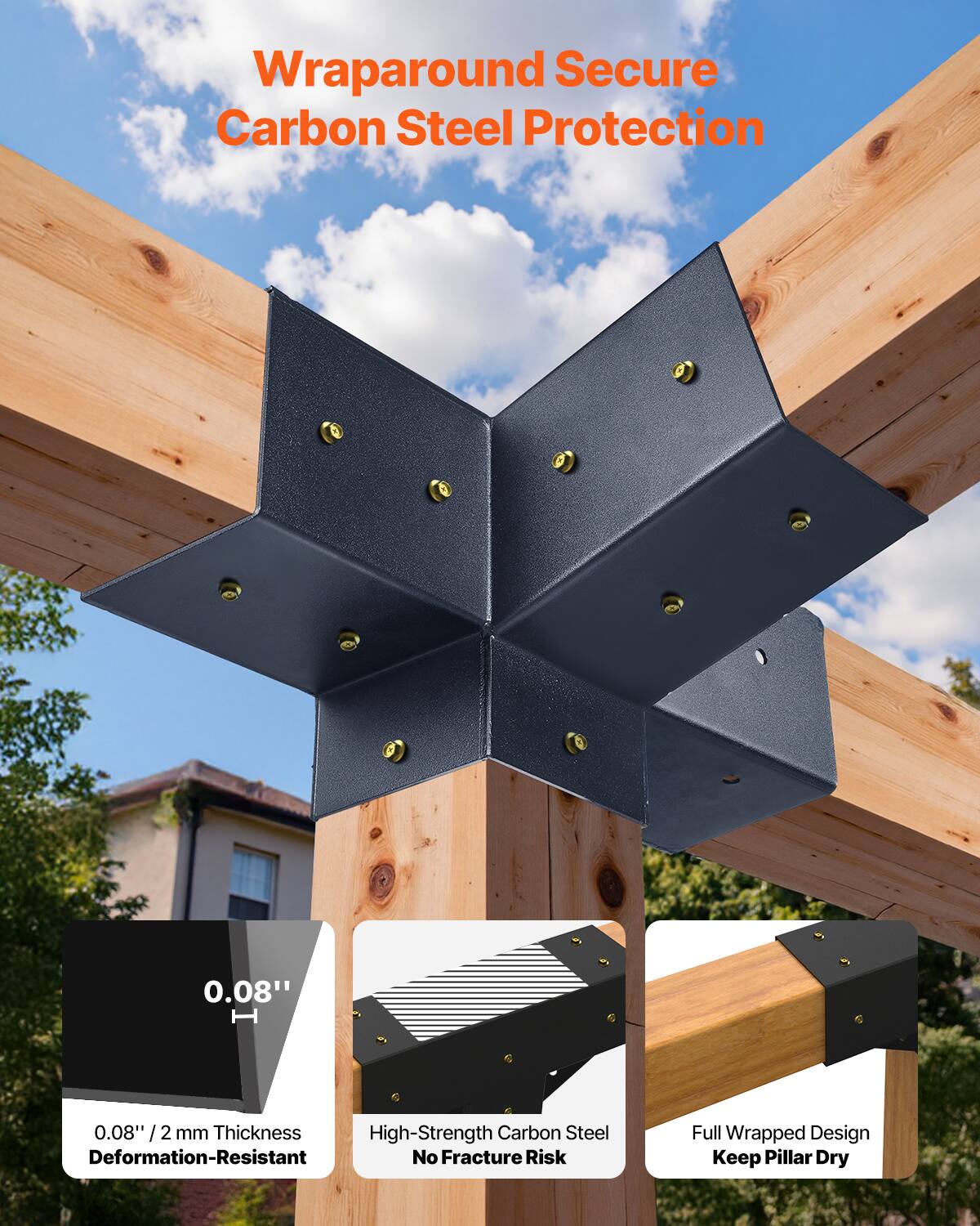 Wraparound Secure Carbon Steel Protection

- 0.08" / 2 mm Thickness
- High-Strength Carbon Steel
- Deformation-Resistant
- No Fracture Risk
- Full Wrapped Design
- Keep Pillar Dry