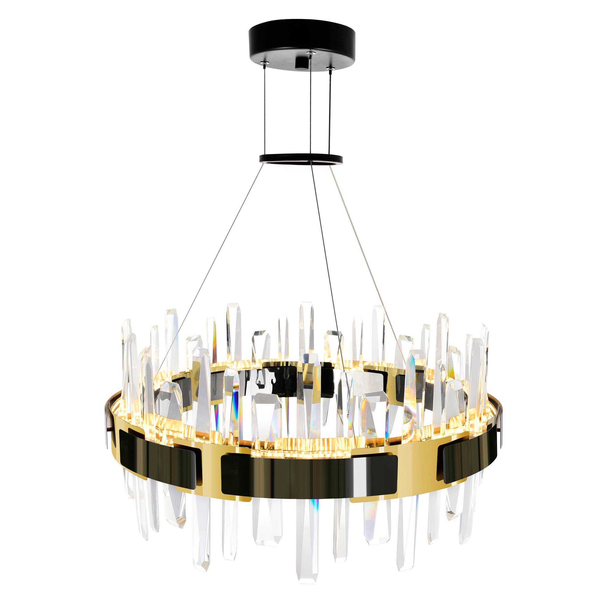 Left. CWI Lighting - Aya LED Integrated Pearl Black Chandelier - Pearl Black & Titanium Gold.