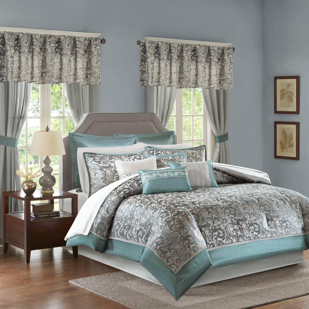 Alt View 4. Gracie Mills - Gracie Mills Pruitt 24-Piece Jacquard Paisley Room-in-a-Bag Set - Teal.