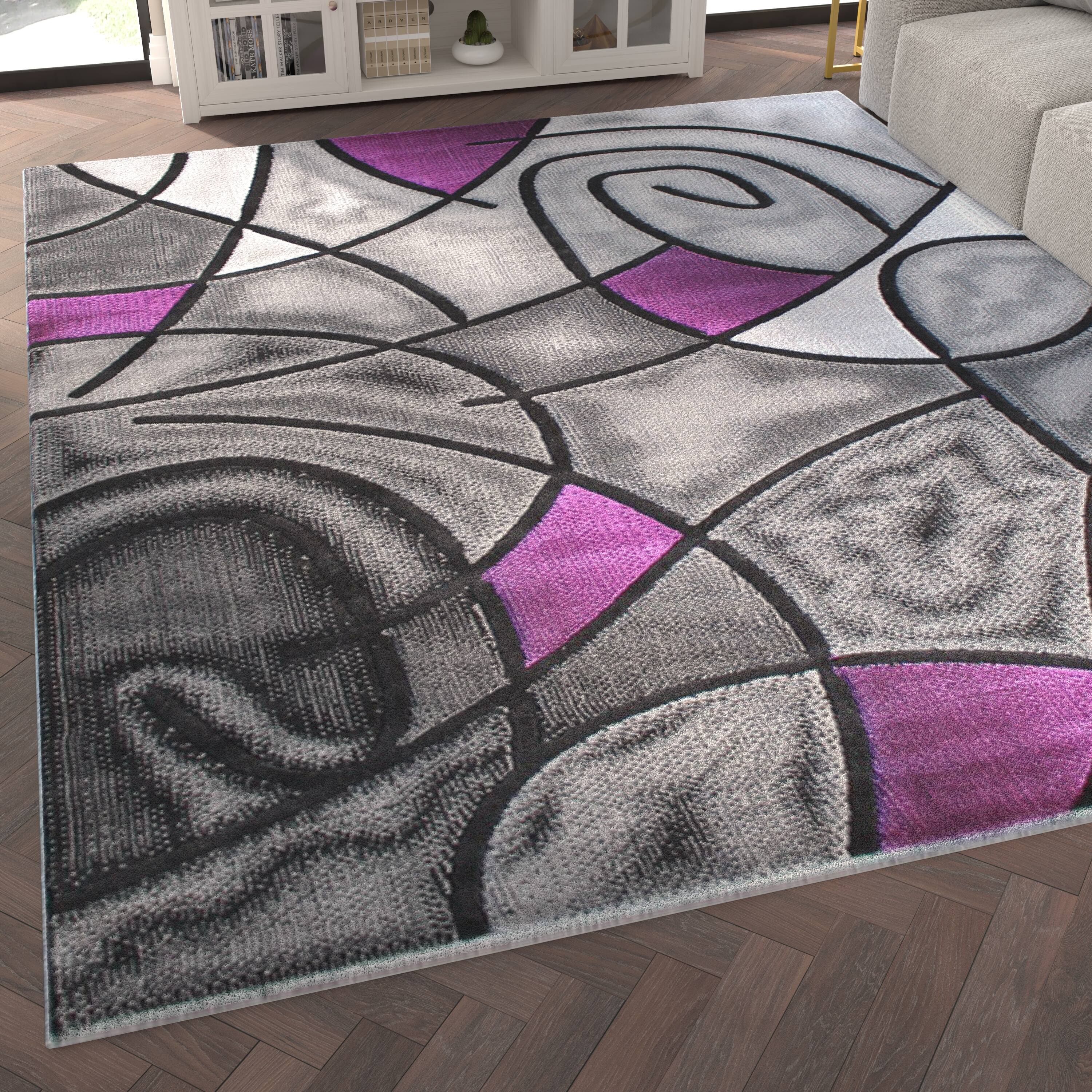 Alt View 2. Emma + Oliver - Urbane Contemporary Abstract Geometric Olefin Accent Rug in Gradient Shades with Natural Jute Backing - Purple.