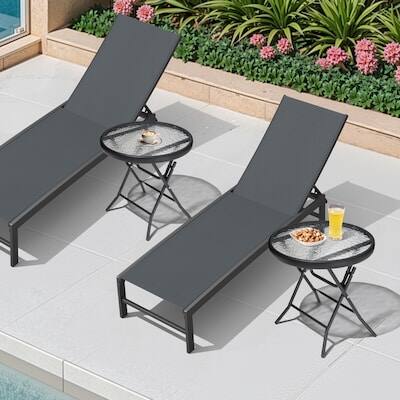 Alt View 4. Crestlive Products - Crestlive Products 2pc 18in Foldable Glass Top Outdoor Steel Frame Side Round Outdoor End Table 17.72inWx17.72inL - Black.