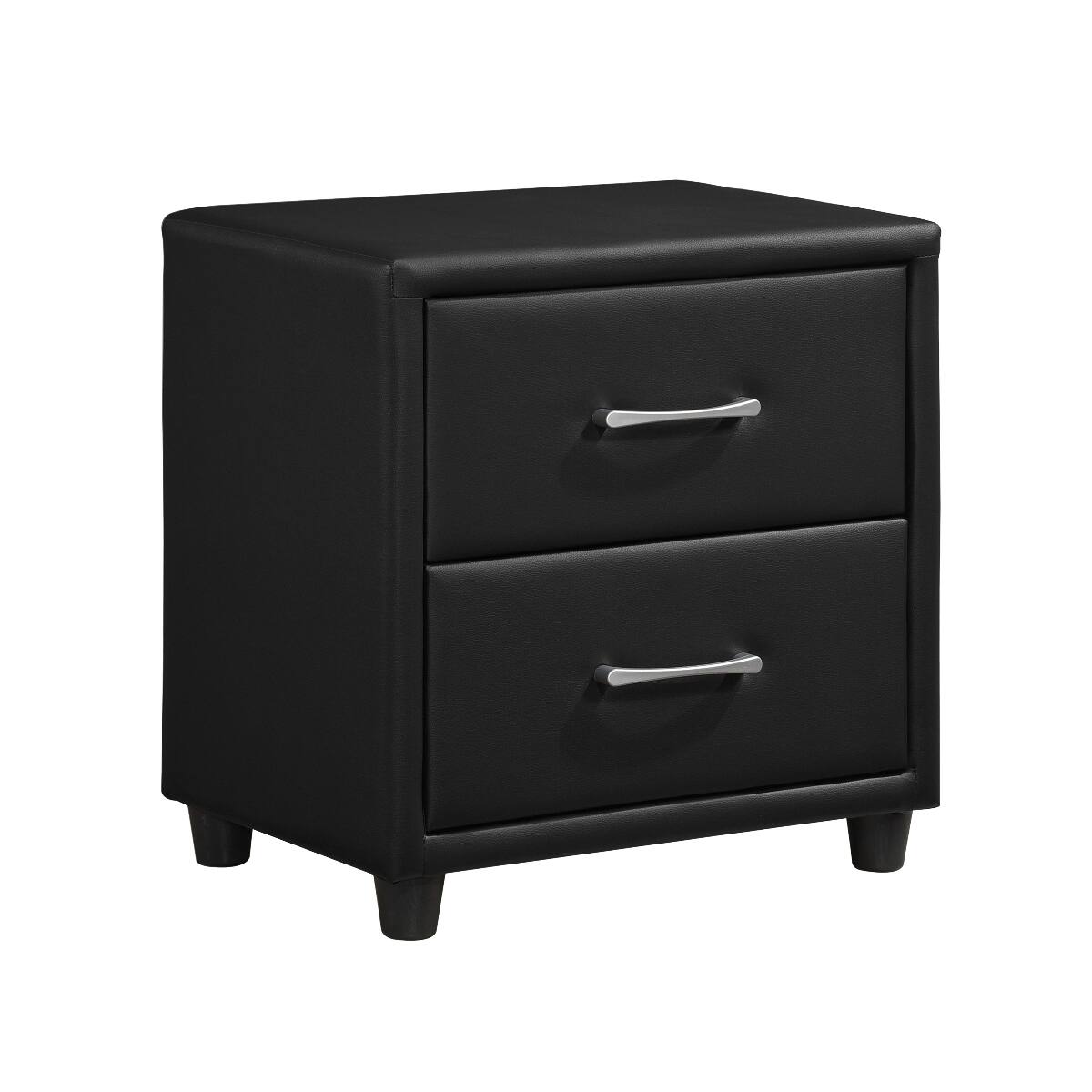 Back. Loheer - Loheer Black Faux Leather Nightstand with Two Drawers and Silver-Tone Pulls - Black.