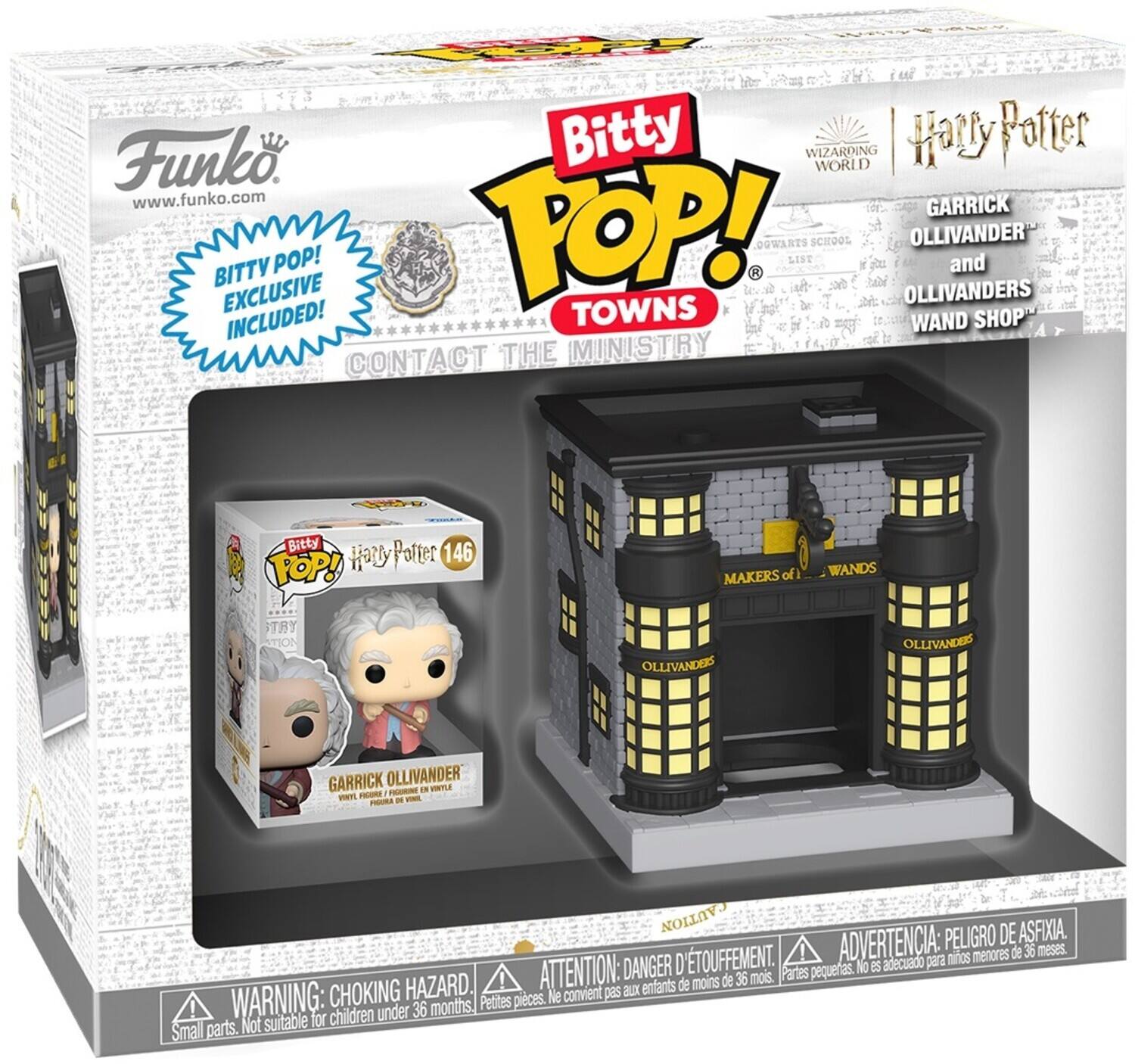 Funko, Bitty, WIZARDING WORLD, Harry Potter, www.funko.com, GARRICK, EXCLUSIVE, POP!, TOP!, TOWNS, A, OLLIVANDERS, OLLIVANDER, and SHOP, INCLUDED!, WAND, CONTACT, THE, MINISTRY, Bitty, 146, S, POP!, Harly, Potter, MAKERS, of, WANDS, STION, OLLIVANDERS, OLLIVANDER, GARRICK, OLLIVANDER, - WNTLE, VNTL, FIGIRA, AUTION, DE, ASFIXIA., ADVERTENCIA:, PELIGRO, de, 36, meses., TOUFFEMENT., adecuado, para, minos, menores, ATTENTION:, DANGER, D, aries, pequeas., No, es, !, de, moins, de, 36, mois., WARNING:, CHOKING, HAZARD, pices., Ne, convient, pOS, aux, enfants!, 36, months., Petites, suitable, for, children, under, Small, parts., Not
