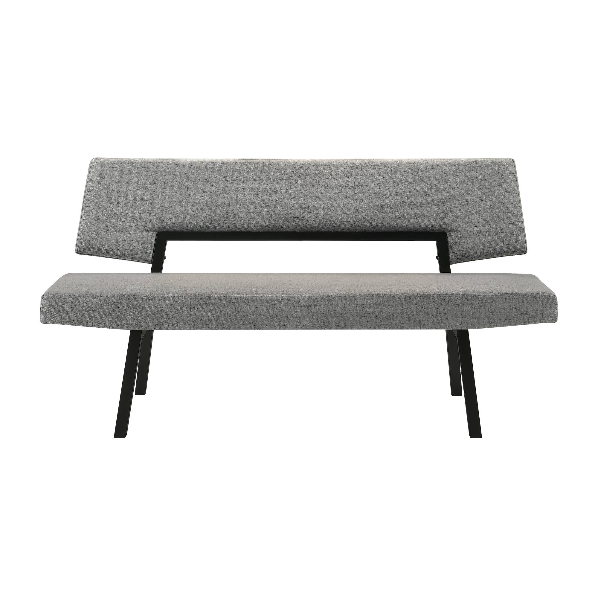 Armen Living - Channell Wood Dining Bench in Black Finish with Charcoal Fabric - Gray