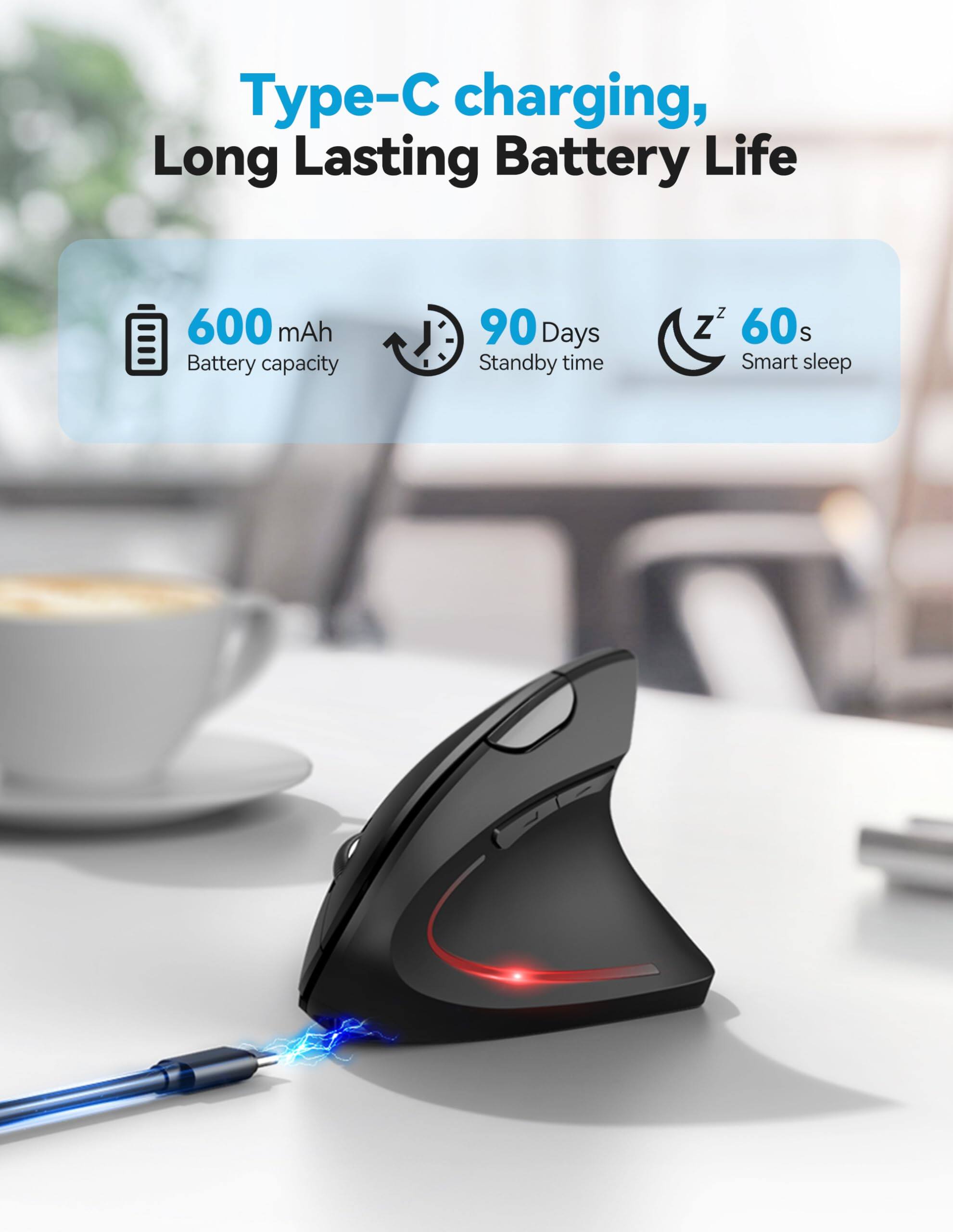 Type-C charging, Long Lasting Battery Life

600 mAh Battery capacity

90 Days Standby time

60s Smart sleep