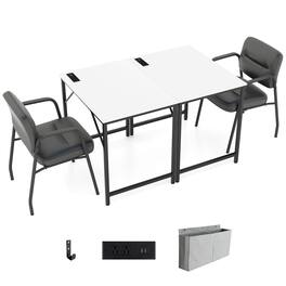 Costway - 32" Meeting Room Desk Set of 2 with Charging Station & Headphone Hook Metal Frame - White,Black