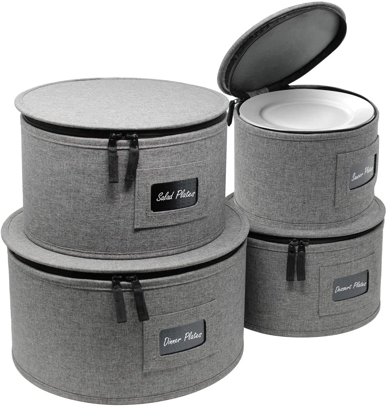 Sorbus - Dinnerware Storage Container Set (4 Pc) - Beige / Gray