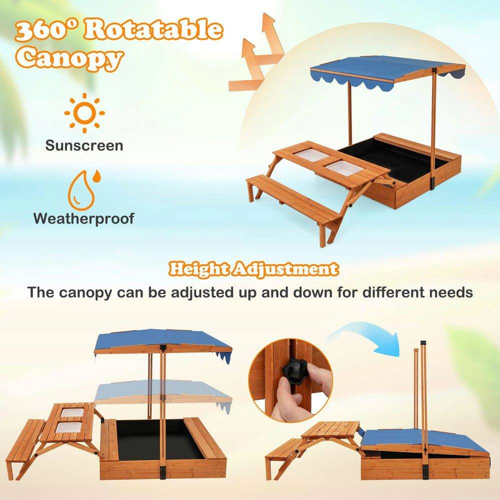 360° Rotatable Canopy  
Sunscreen  
Weatherproof  

Height Adjustment  
The canopy can be adjusted up and down for different needs