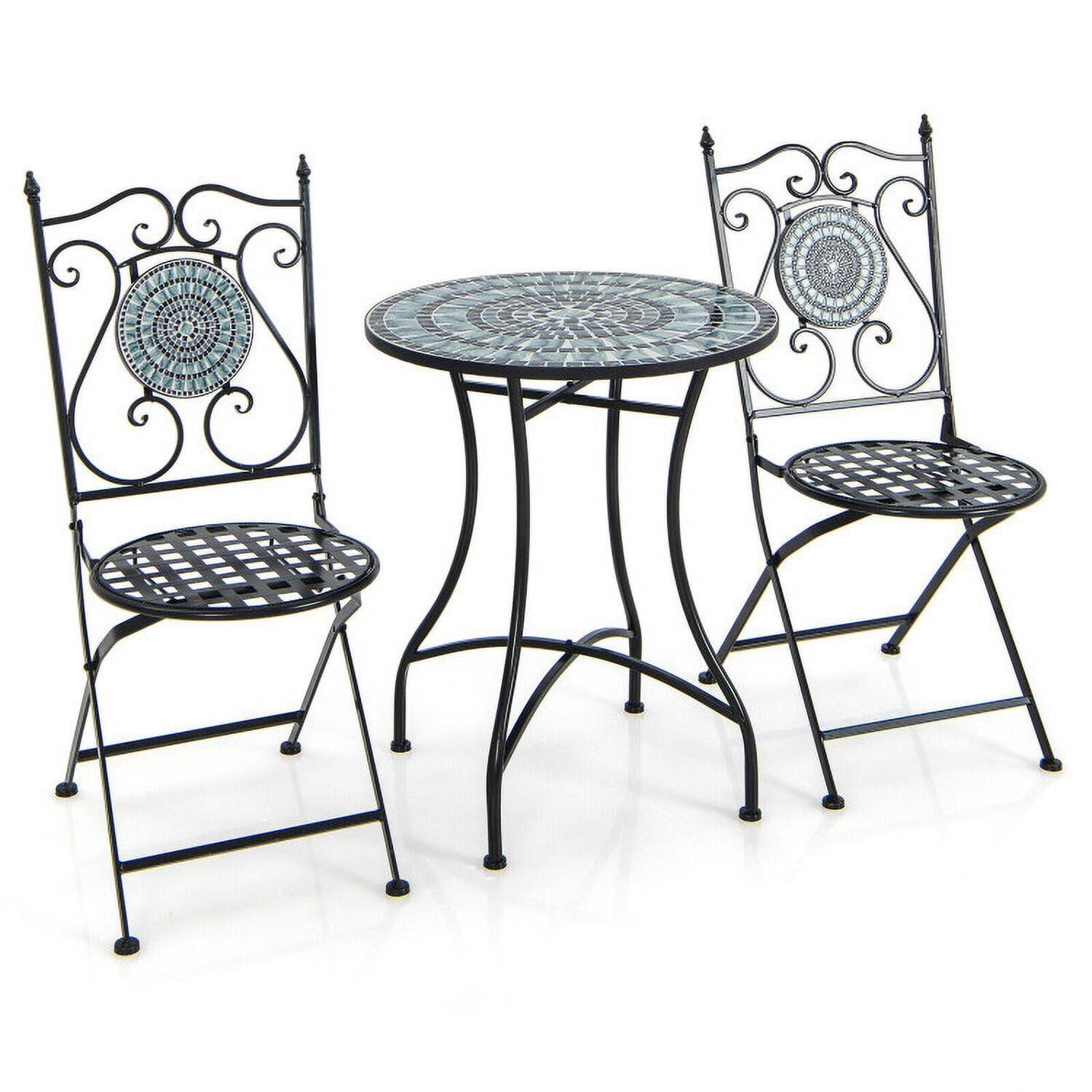 Back. Kadyn - 3 Pieces Mosaic Pattern Metal Dining Set, Small Patio Conversation Furniture Set with Mosaic Pattern - Black.