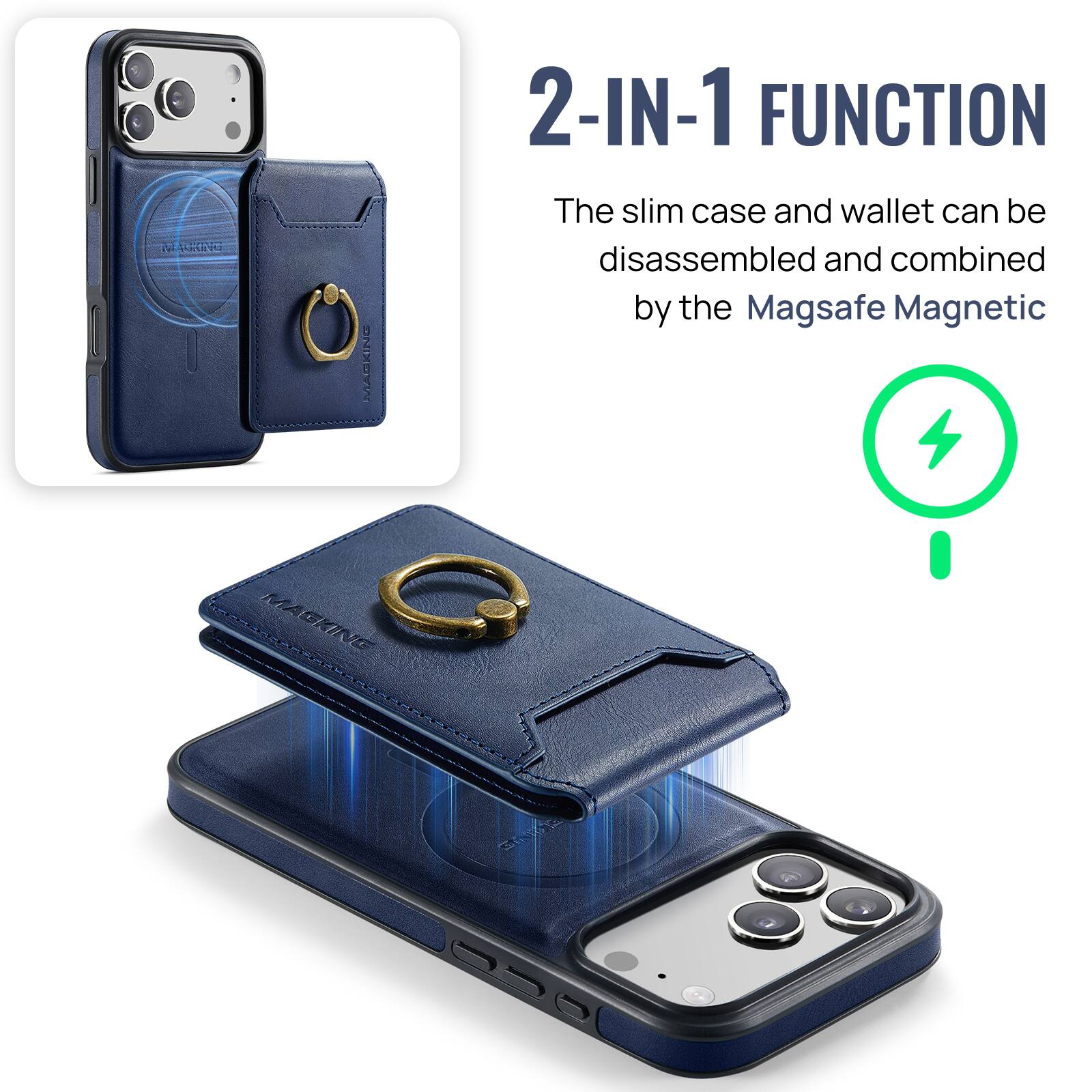 2-IN-1 FUNCTION

The slim case and wallet can be disassembled and combined by the Magsafe Magnetic