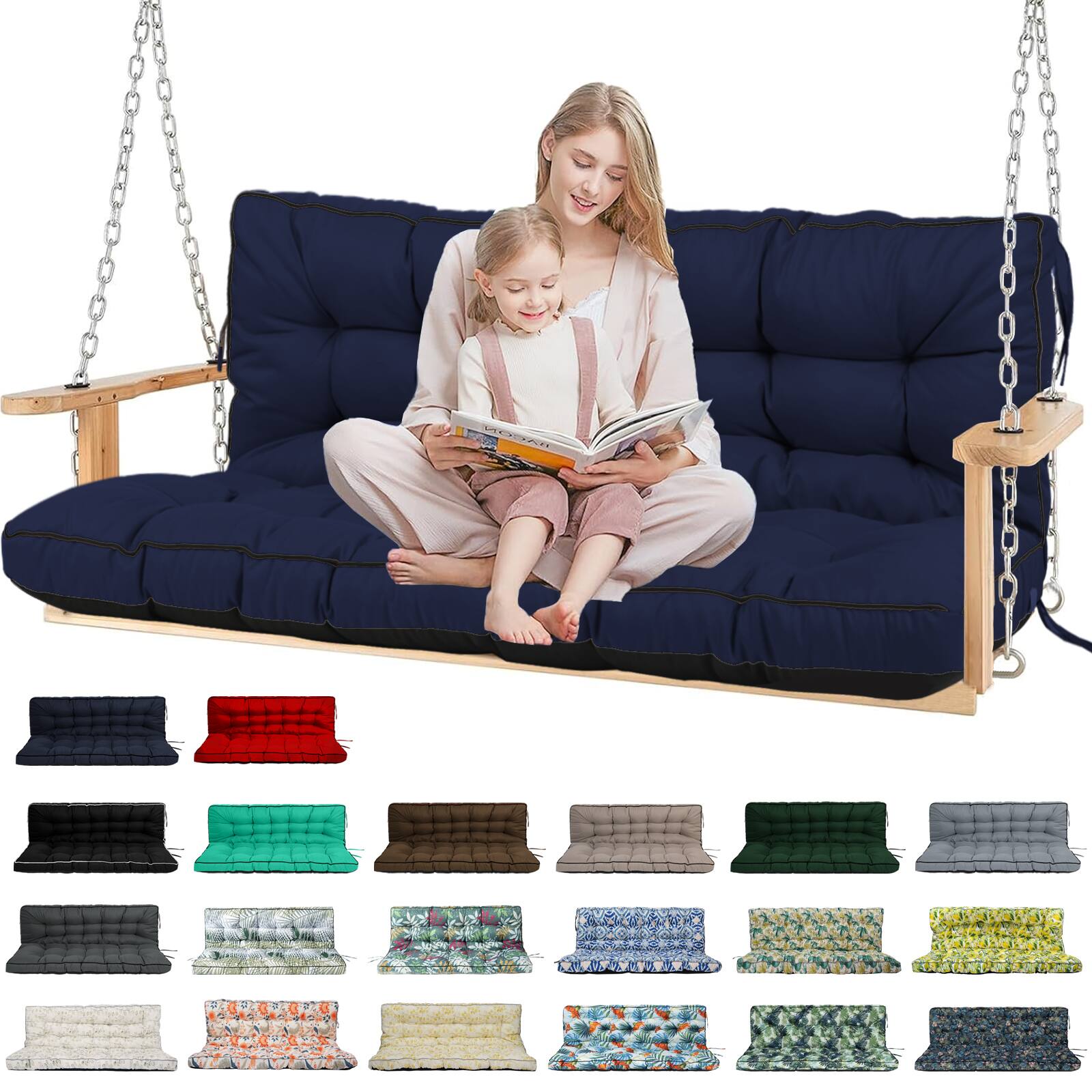 Chateau Abodes - Outdoor Bench Cushion for 2-3 Seater Swing, Patio Sofa & Furniture - Waterproof Replacement Seat with Backrest - Dark Blue-40x63in