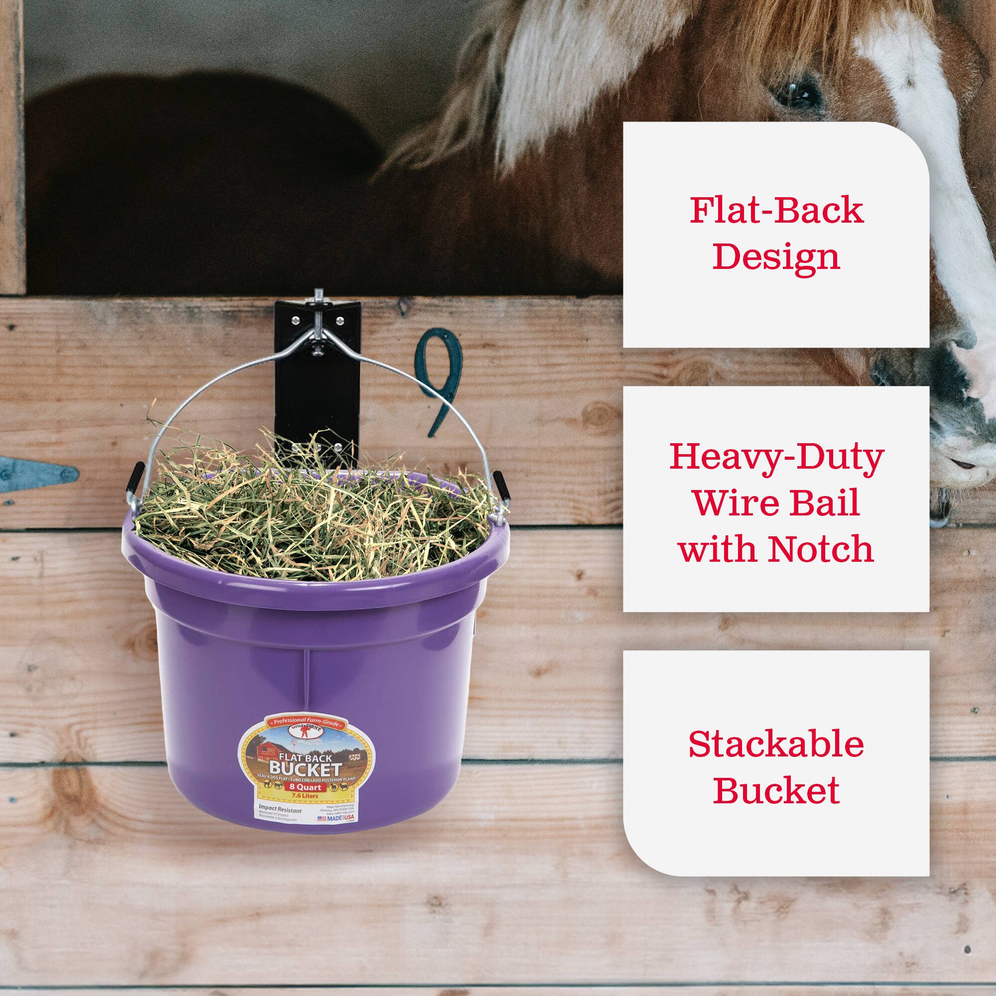 Flat-Back Design Heavy-Duty Wire Bail with Notch - 1 - FLAT BACK 6 BUCKET 4 THMD - -- - | - - | - - 1 Stackable Bucket