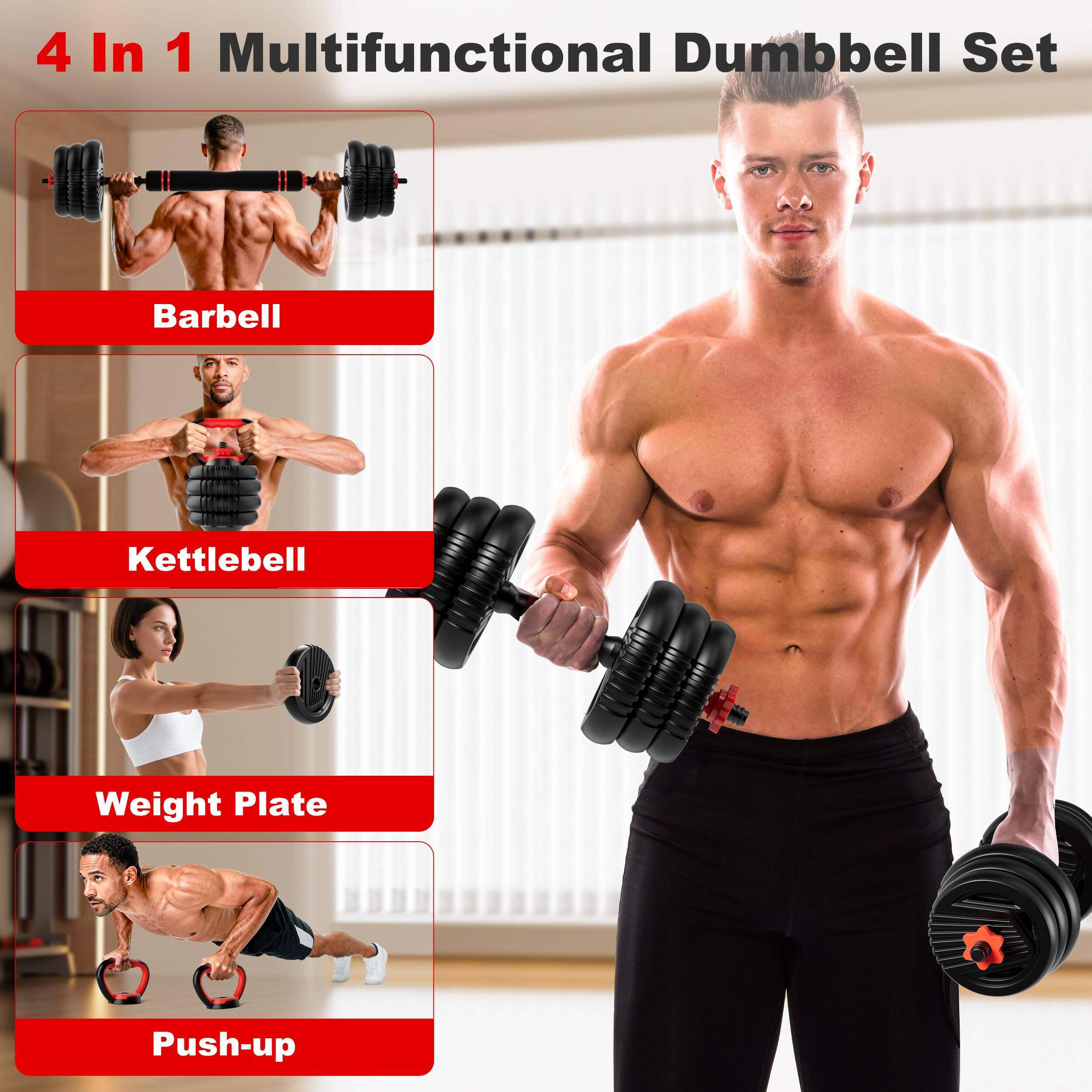 4 In 1 Multifunctional Dumbbell Set

- Barbell
- Kettlebell
- Weight Plate
- Push-up