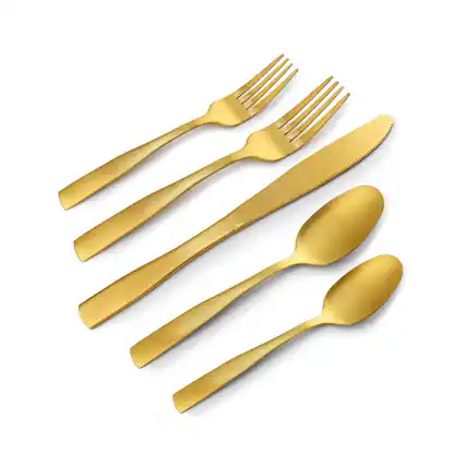 Front. Furno Fusion - Brushed Finish Stainless Steel Flatware Set - Gold.