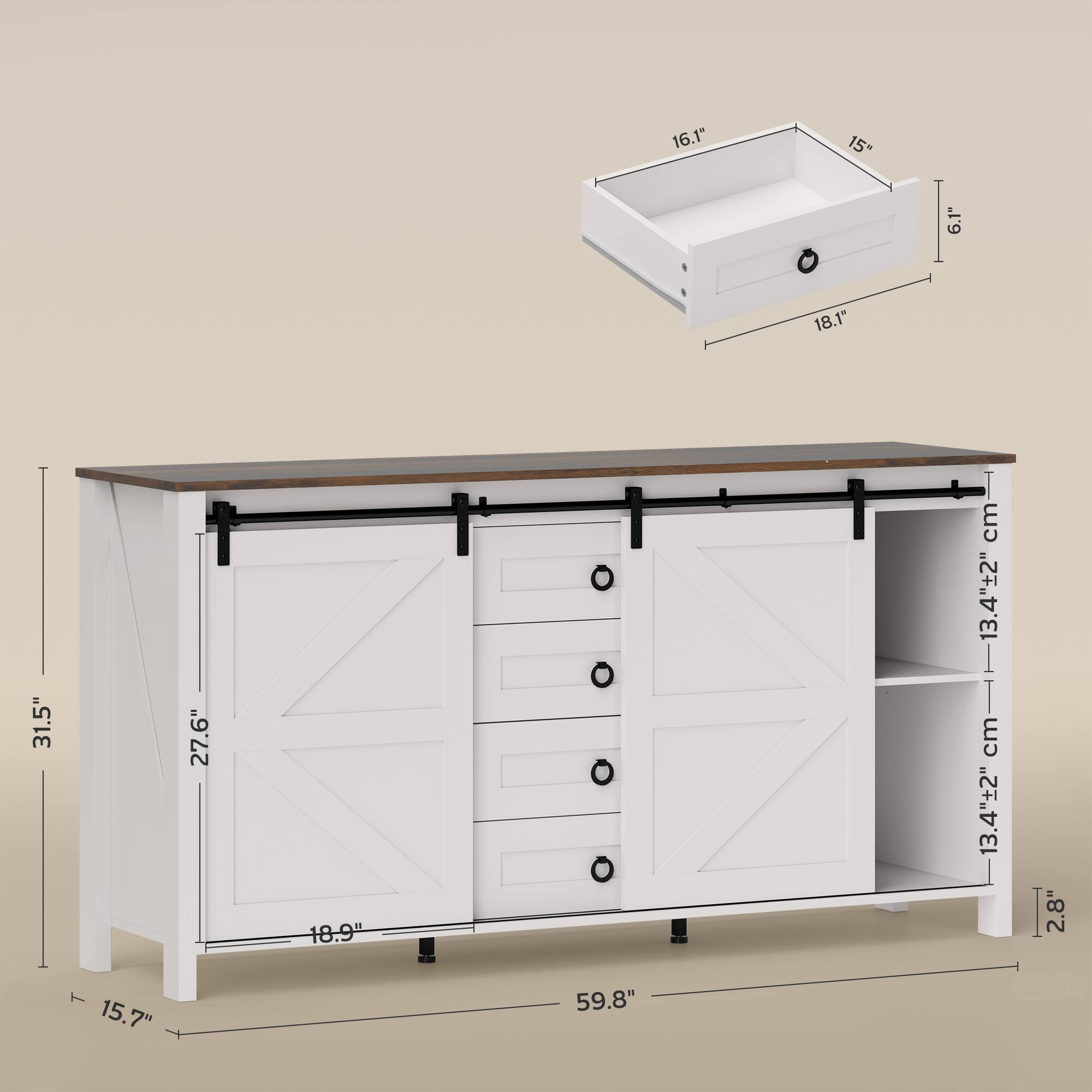 16.1" 15" 6.1" 18.1" 31.5" 27.6" 18.9" 13.4"2" 13.4"2" 2.8" 15.7" 59.8"