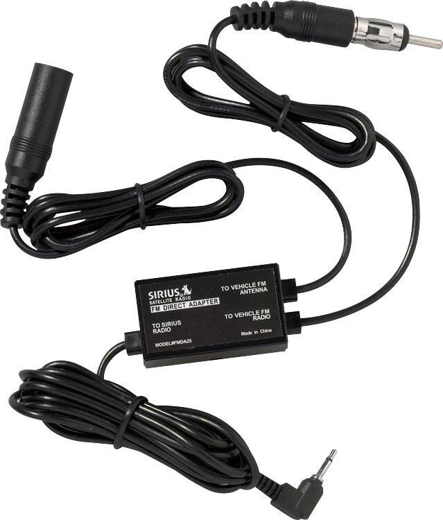 The text on the image reads: "Vehicle FM to Antenna Sirius Radio Satellite Adapter FM Direct Vehicle FM to Radio to Sirius Radio Made in China Model #FMDA25."