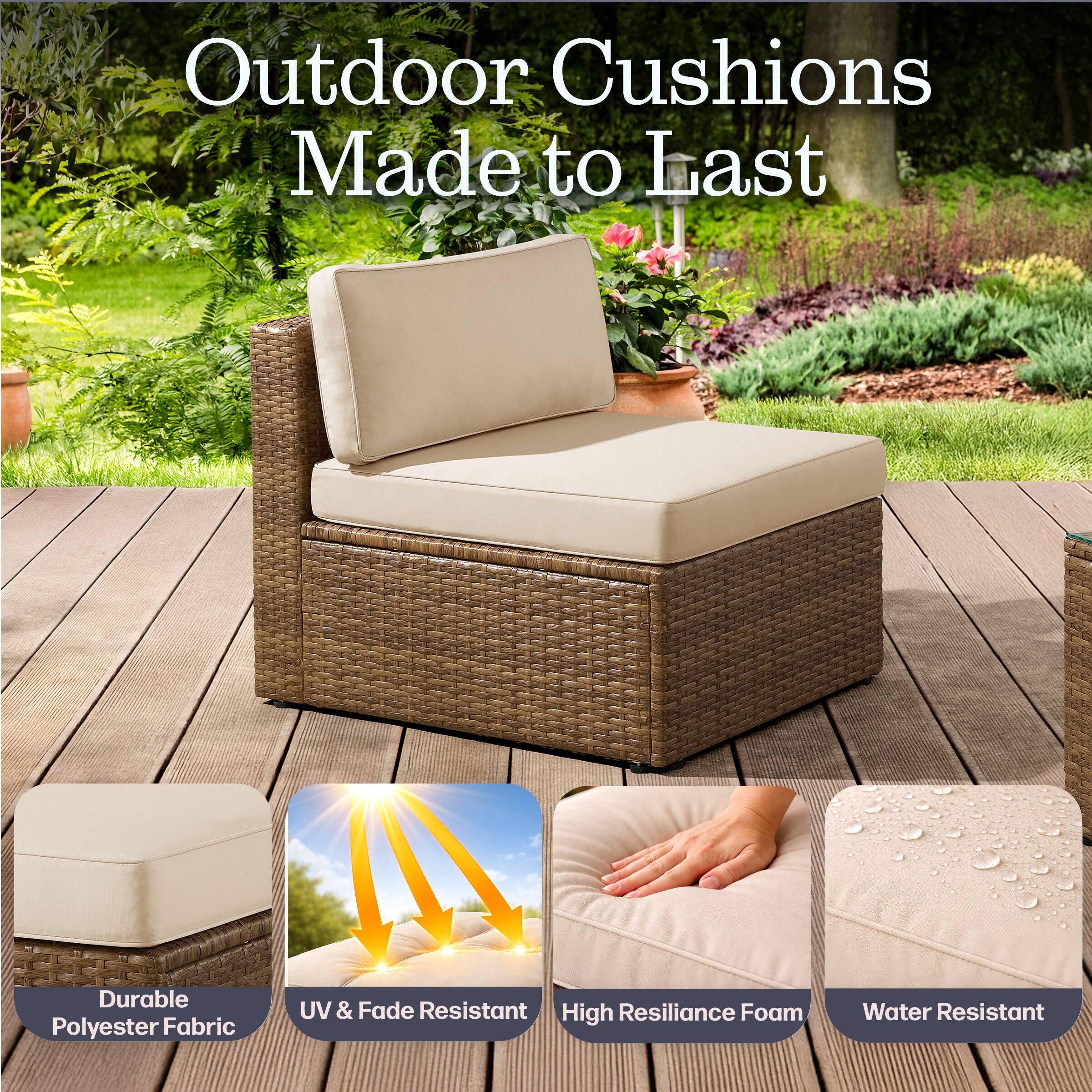 Outdoor Cushions Made to Last

- Durable Polyester Fabric
- UV & Fade Resistant
- High Resilience Foam
- Water Resistant