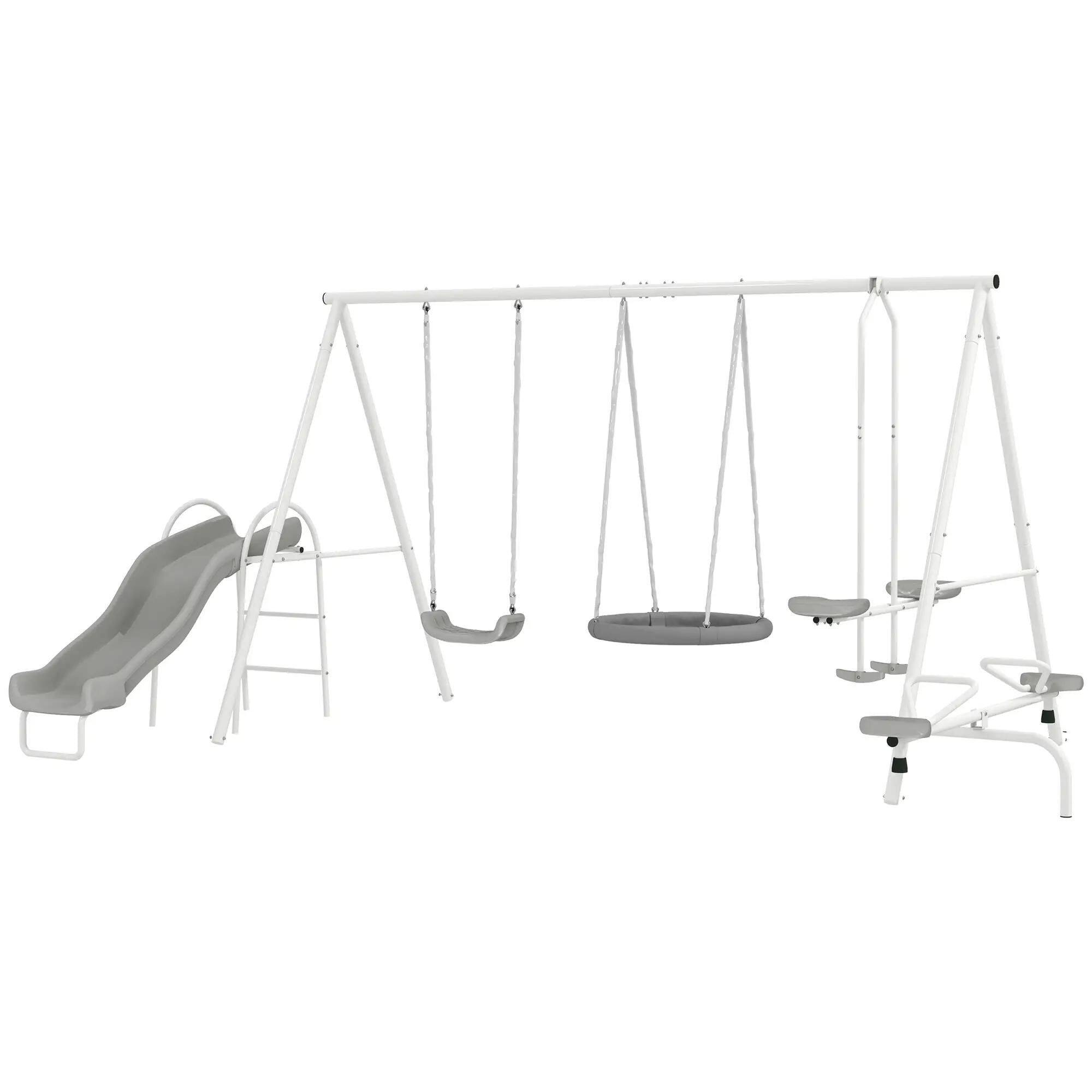 Front. Resenkos - Resenkos 5-in-1 Swing Set, Heavy Duty A-Frame, Saucer Swing, Slide, Seesaw, Glider, Kids Outdoor Playset, Gray.