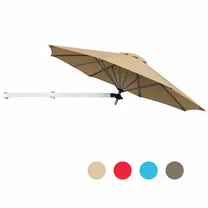 Front. Costway - Costway 8ft Wall-Mounted Umbrella Telescopic Folding Tilt Sun Shade - Beige.