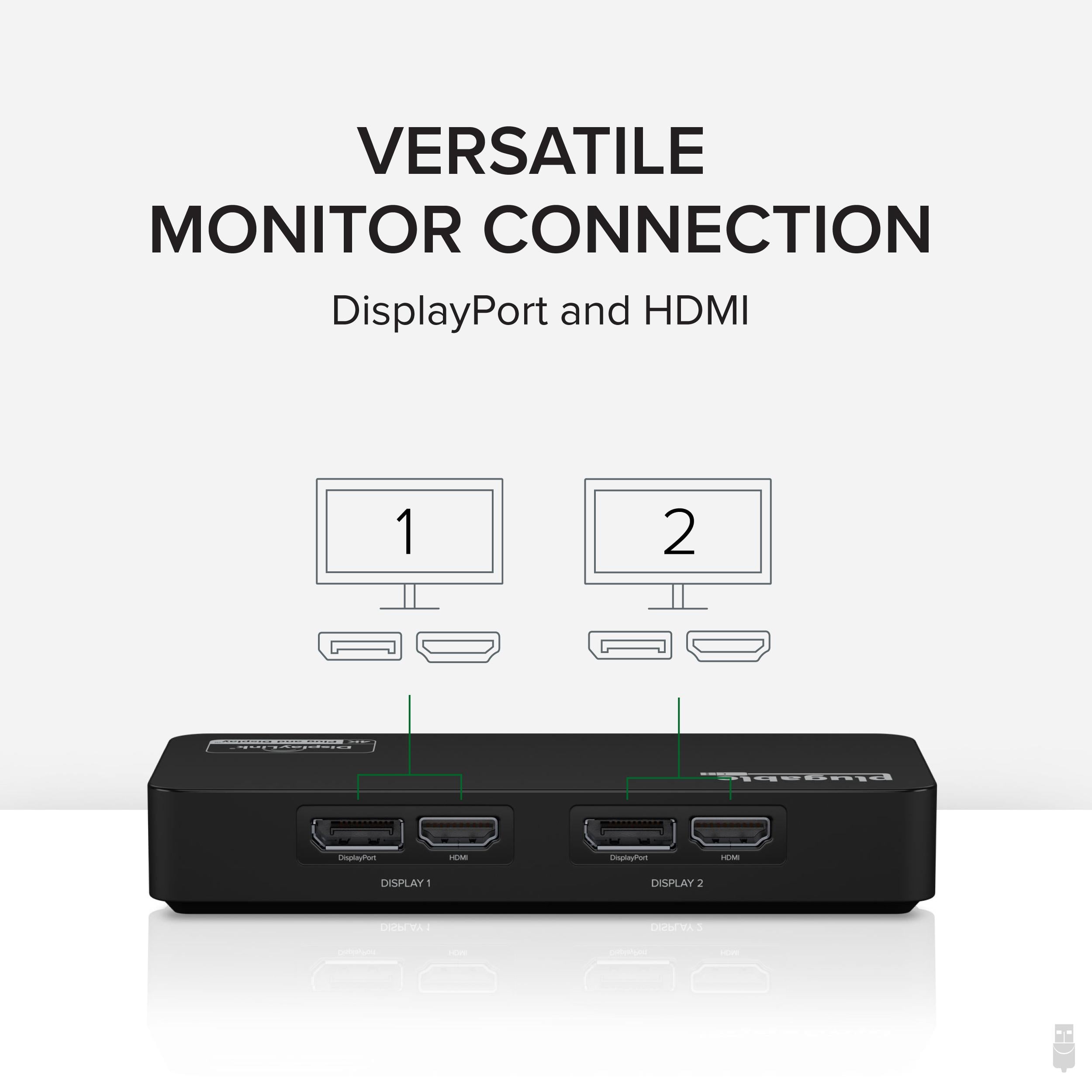 Plugable 4K DisplayPort and HDMI Dual Monitor Adapter for USB 3.0