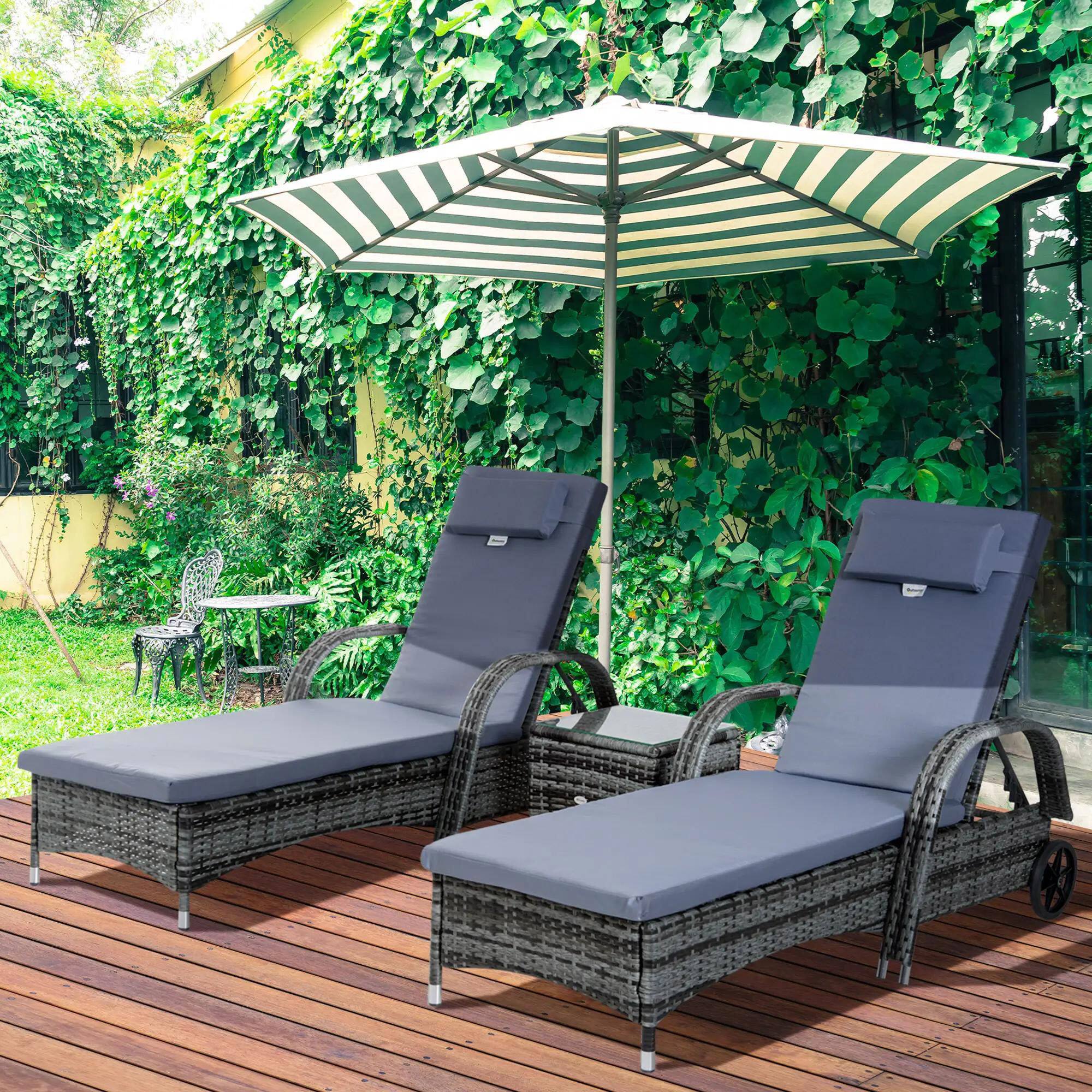Angle. Spaco - Spaco 3PC Pool Chaise Lounge Set, 5 Level Adjustable PE Rattan, Deep Cushion - Grey.