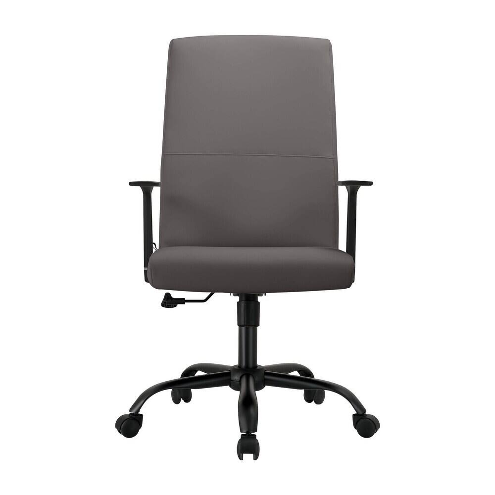 Back. LeisureMod - Evander Leather Office Chair Aluminum Frame with Adjustable Height, Swivel, Ergonomic Desk Chair - Grey.