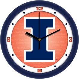 MpDirect - Illinois Fighting Illini 11.5'' Suntime Premium Glass Face Dimension Wall Clock - Multicolor