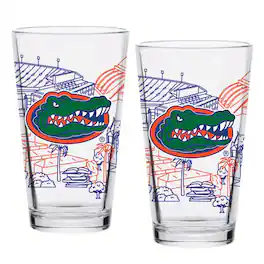 Indigo Falls - Florida Gators Two-Pack 16oz. Campus Line Art Pint Glass Set - Multicolor
