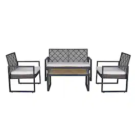 Mondawe - 4-Piece Patio Furniture Set Acacia With Wood Table Top and Beige Cushion - Brown