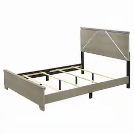 Manhattan Lane - Anna Queen Bed, Panel Headboard with LED, Weathered Gray Wood, Modern Style - Gray, Black