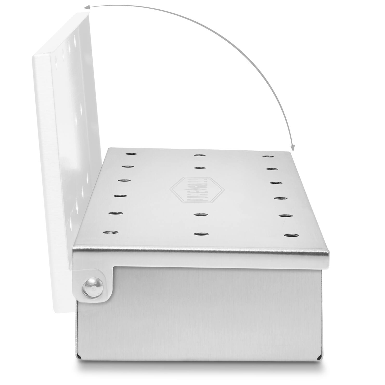 Alt View 3. Pure Grill - Stainless Steel BBQ Smoker Box with Hinged Lid for Wood Chips - Silver.
