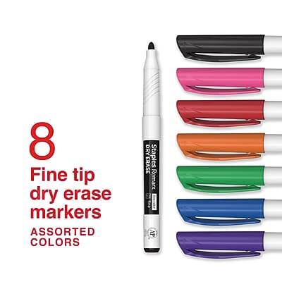 8 Fine tip dry erase markers  
ASSORTED COLORS  
Staples DOLDD Remarx