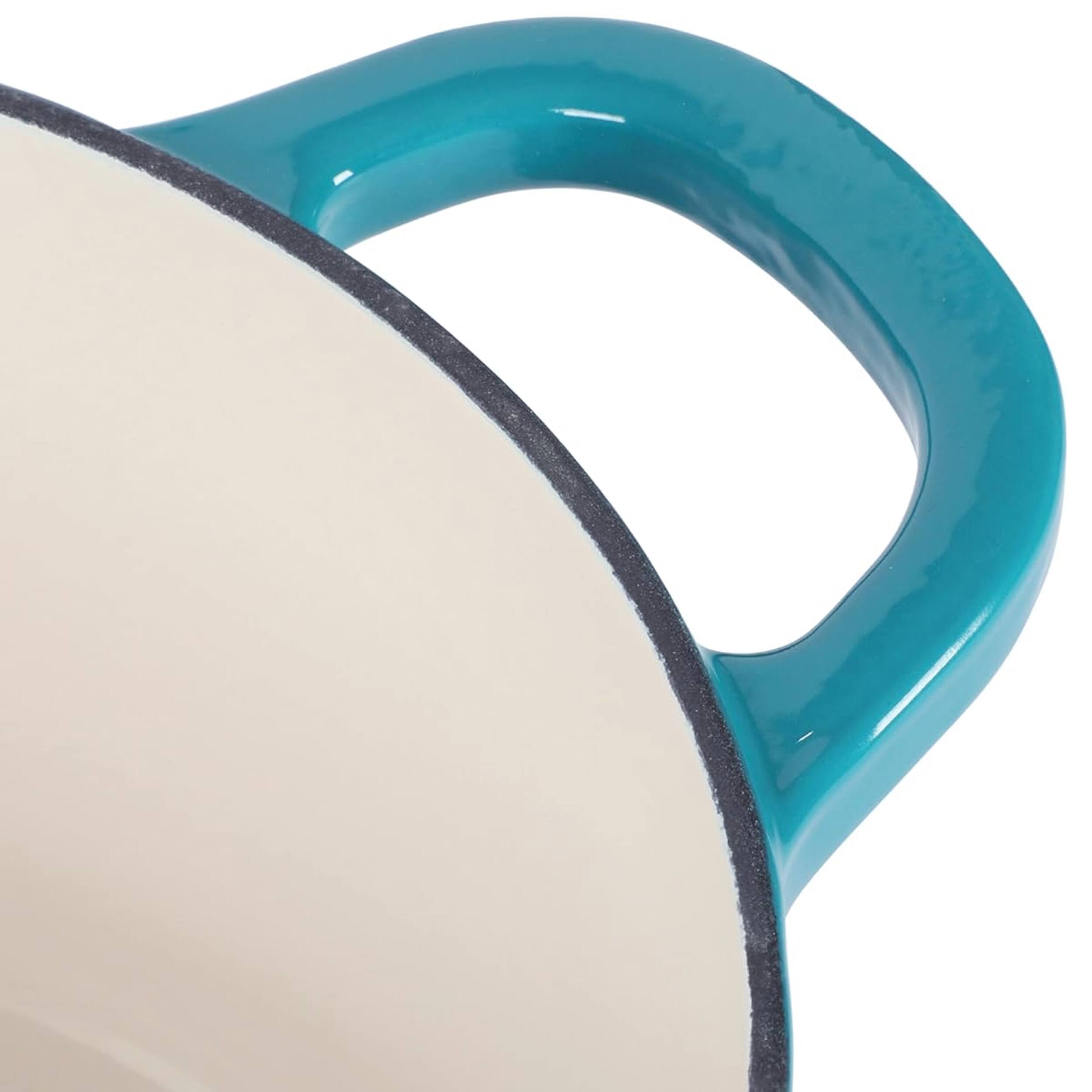 Alt View 4. Crockpot - Crockpot Artisan 7 Quart Round Enameled Cast Iron Dutch Oven with Lid in Teal - Teal.