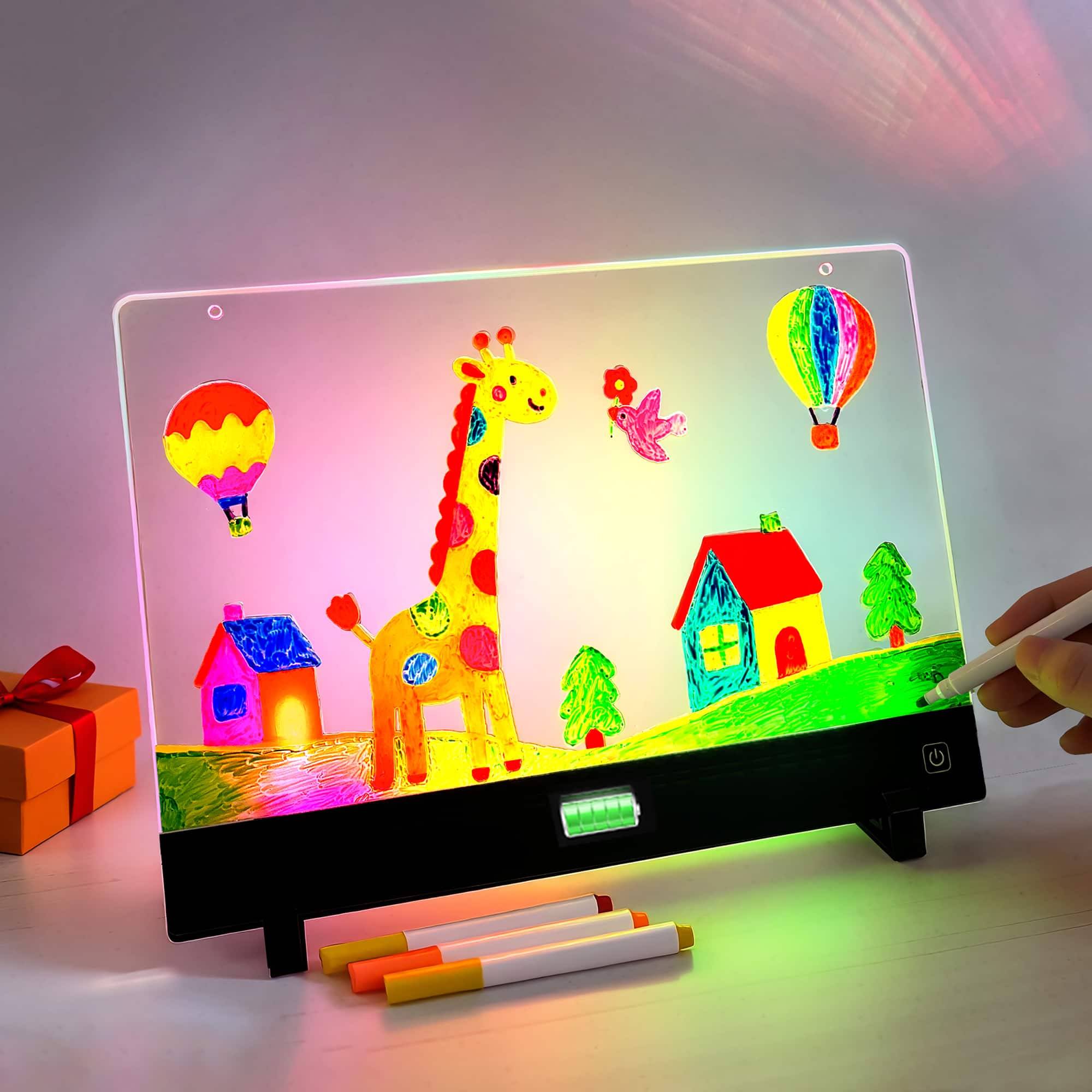 Anysun - Portable Drawing Light for Kids 4 Glowing Modes,7 Color Pens,15H Runtime, Includes Sketch Papers Touch Control.