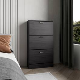 Loheer - Modern Entryway Shoe Cabinet, Triple-Tiered Pull Down System, Particle Board, 45.4 Inch Height - Black