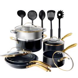 Gotham Steel - 15-Piece Ultra Nonstick Ceramic Cookware Set with Utensils - Black