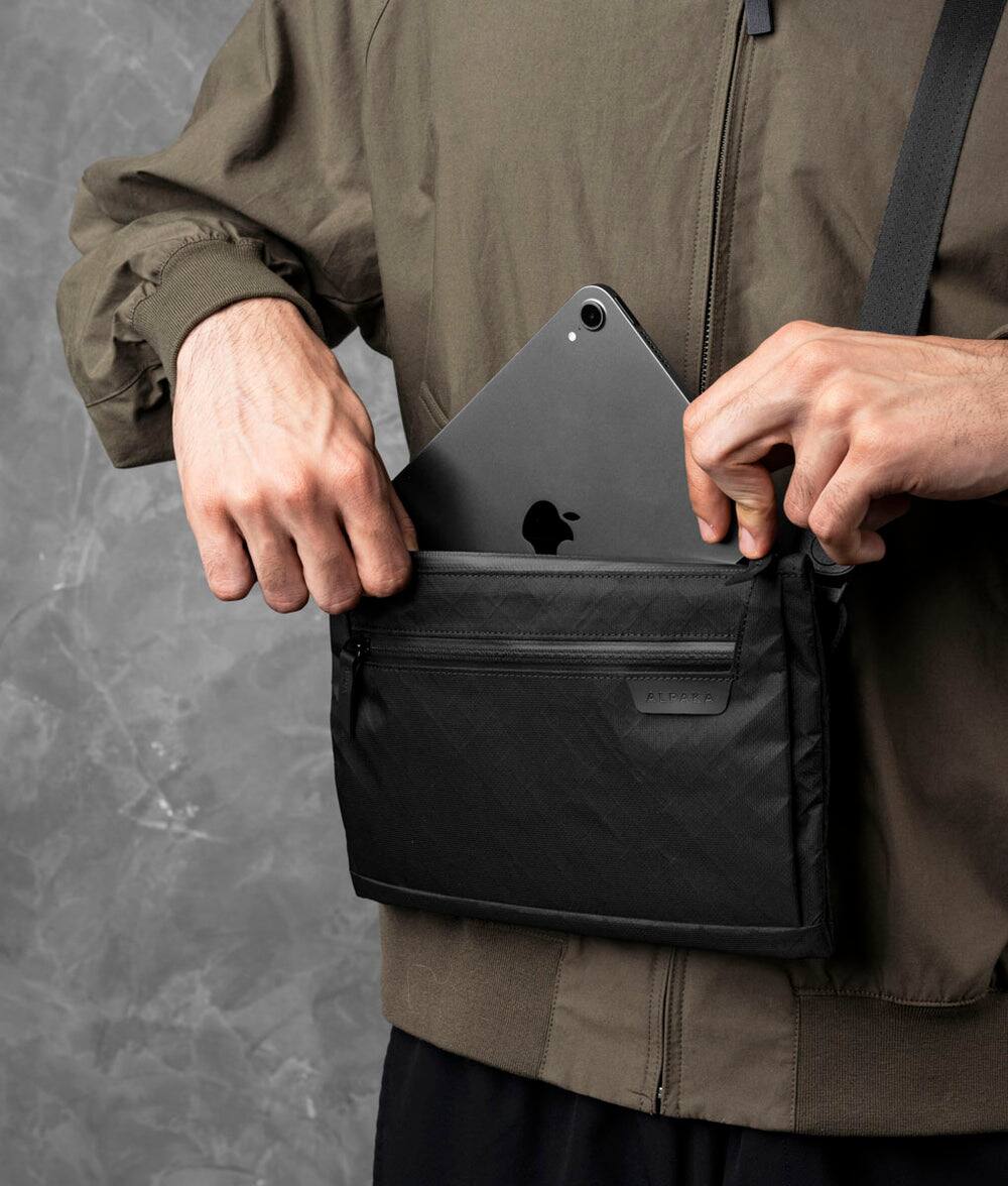 Left. ALPAKA - Zip Pouch Max V2 Wallet Pouch, 2L Slim EDC Organizer Sling, Fits iPad Mini, YKK AquaGuard - Black Ultradyne 100D.