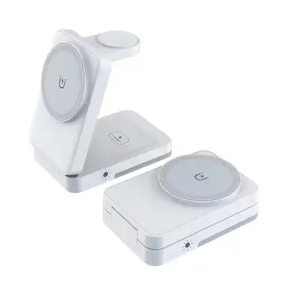 Front. YONWAY - LED Light Wireless Charger Stand, 3 in 1 Foldable Fast Charging Station for iPhone, Apple Watch and Airpods.