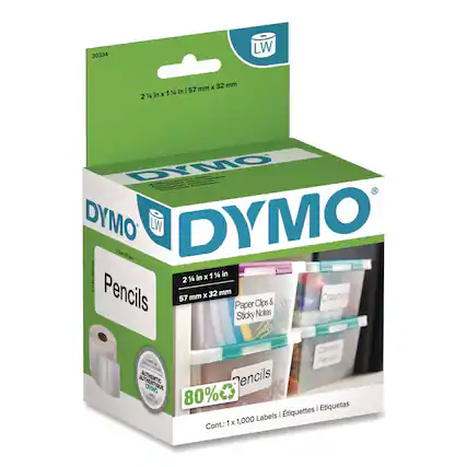 30334 LW
2 1/4 in x 1 1/4 in | 57 mm x 32 mm
DYMO LW
Pencils
Paper Clips & Sticky Notes
Colored Pencils
80%
Cont.: 1x 1,000 Labels | Étiquettes | Etiquetas