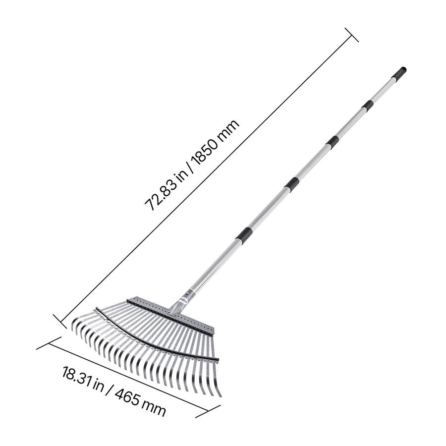 4t Silver Rake VEVOR Leaf Rake, 25 Metal Tines, Adjustable Garden Rake for Lawns with ...