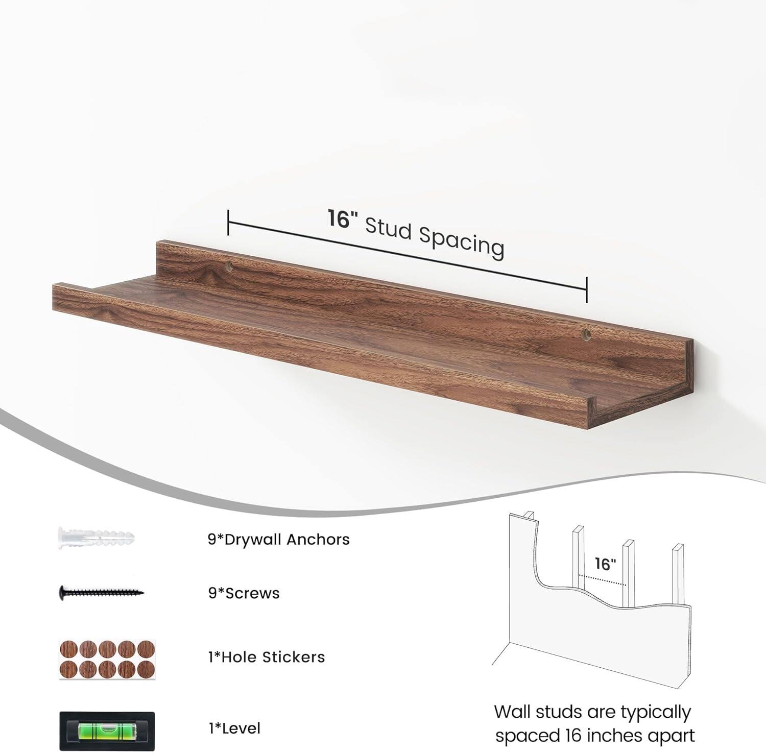 16" Stud Spacing  
9*Drywall Anchors  
9*Screws  
1*Hole Stickers  
1*Level  

Wall studs are typically spaced 16 inches apart
