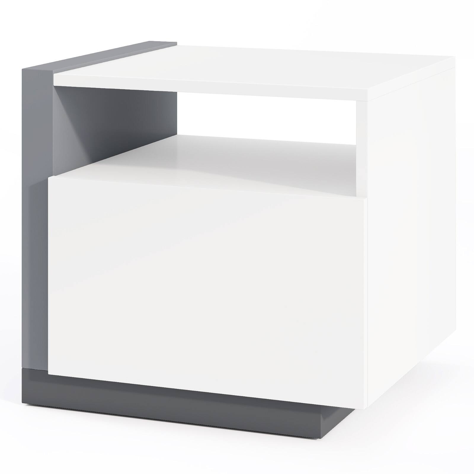 Alt View 8. Gymax - Gymax Modern Minimalist Nightstand w/ Drawer Asymmetrical Bed Side Table End Table - White, Grey.