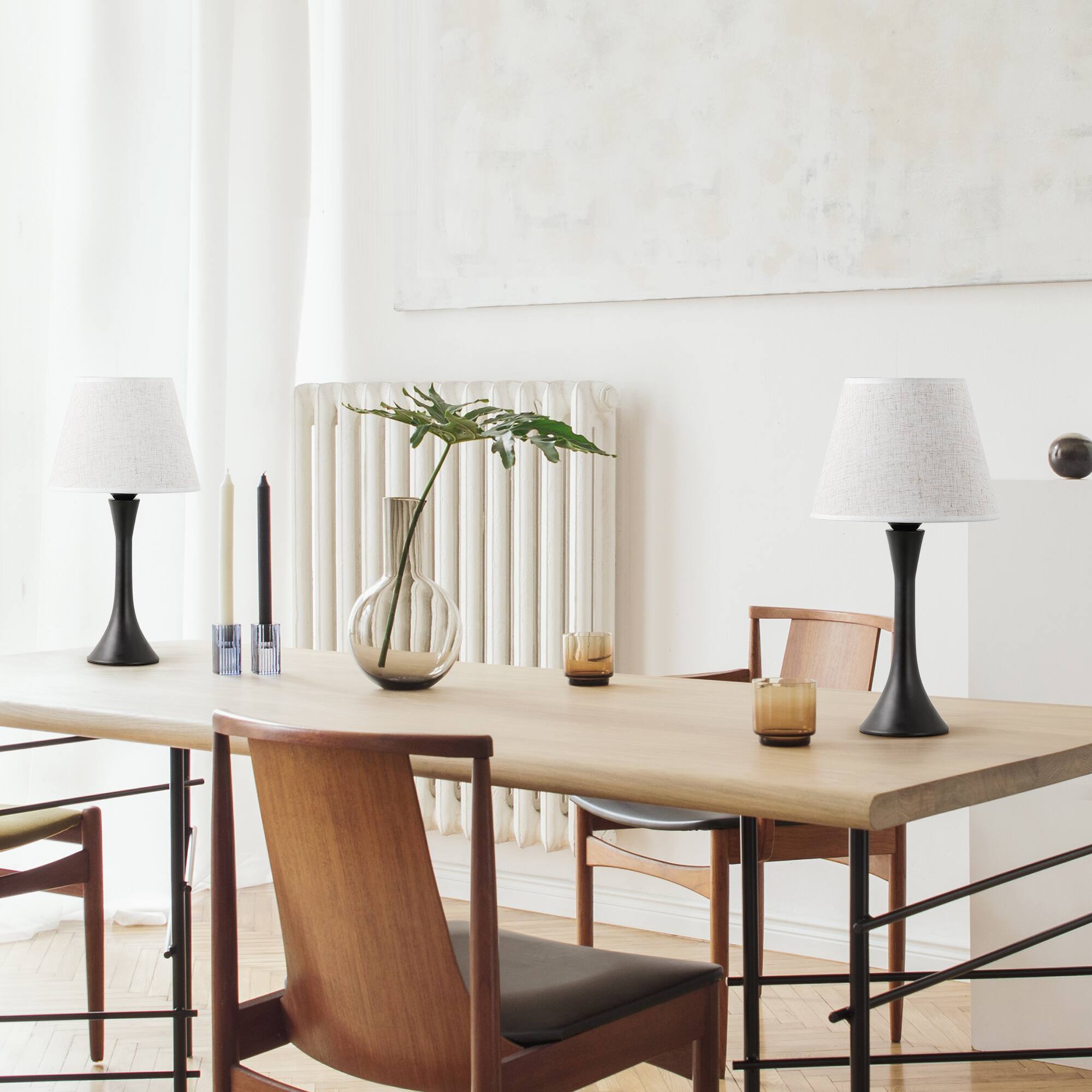 Alt View 2. Oumilen - Set of 2 Modern Black Table Lamps – Soft Linen Shades, 17" Tall, Perfect for Nightstands & Desks.