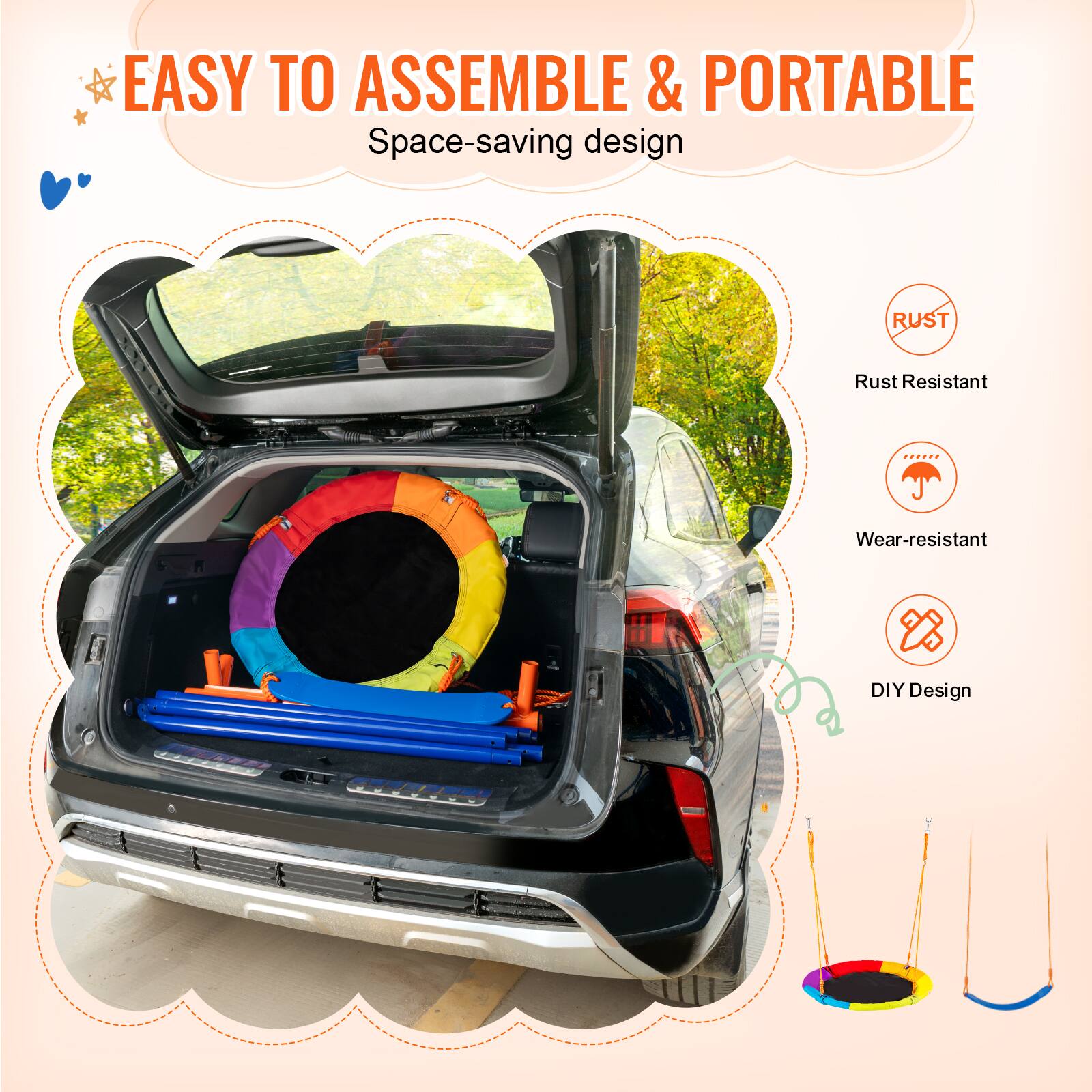 EASY TO ASSEMBLE & PORTABLE, Space-saving design, Rust Resistant, Wear-resistant, DIY Design