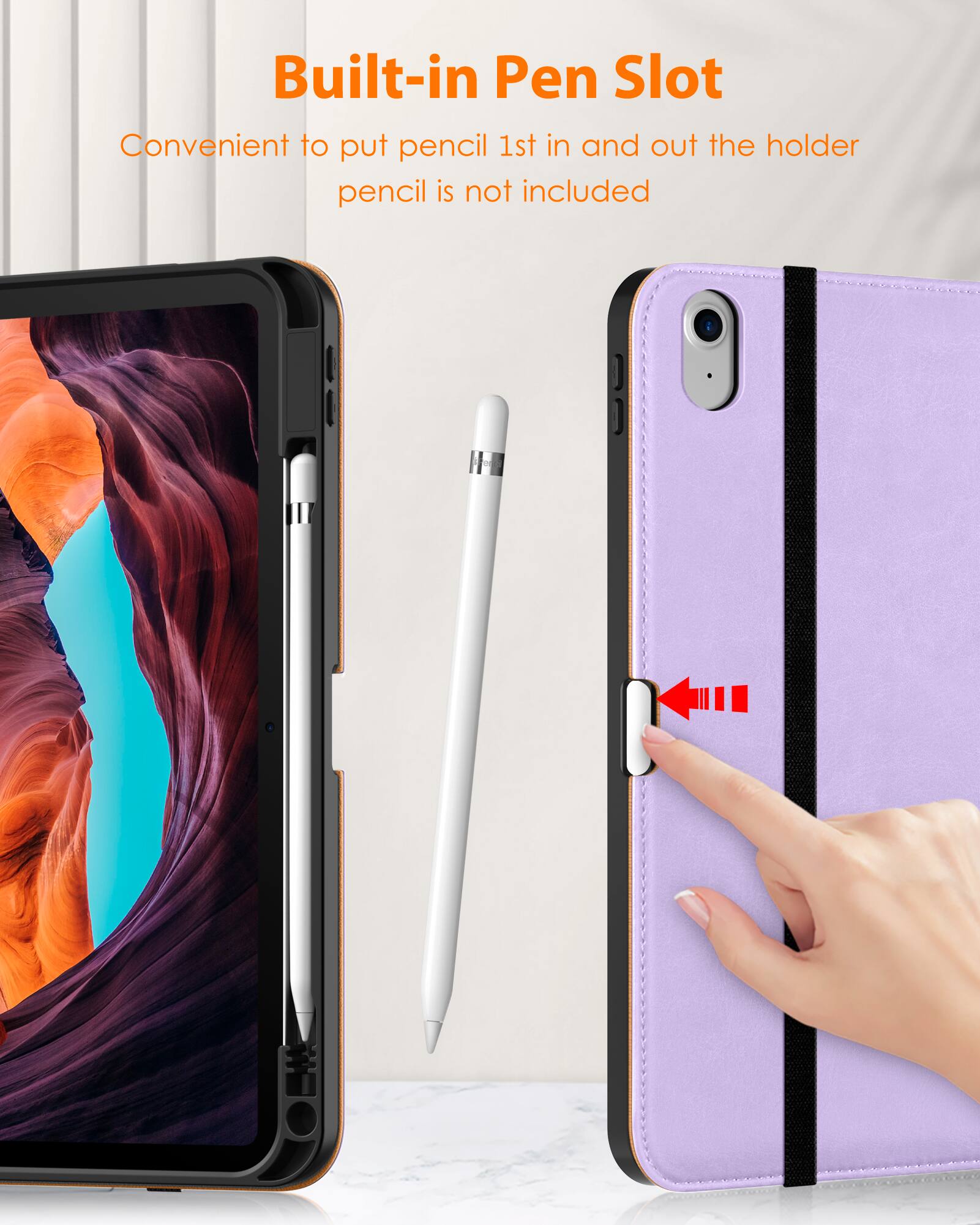 Built-in Pen Slot  
Convenient to put pencil 1st in and out the holder  
pencil is not included