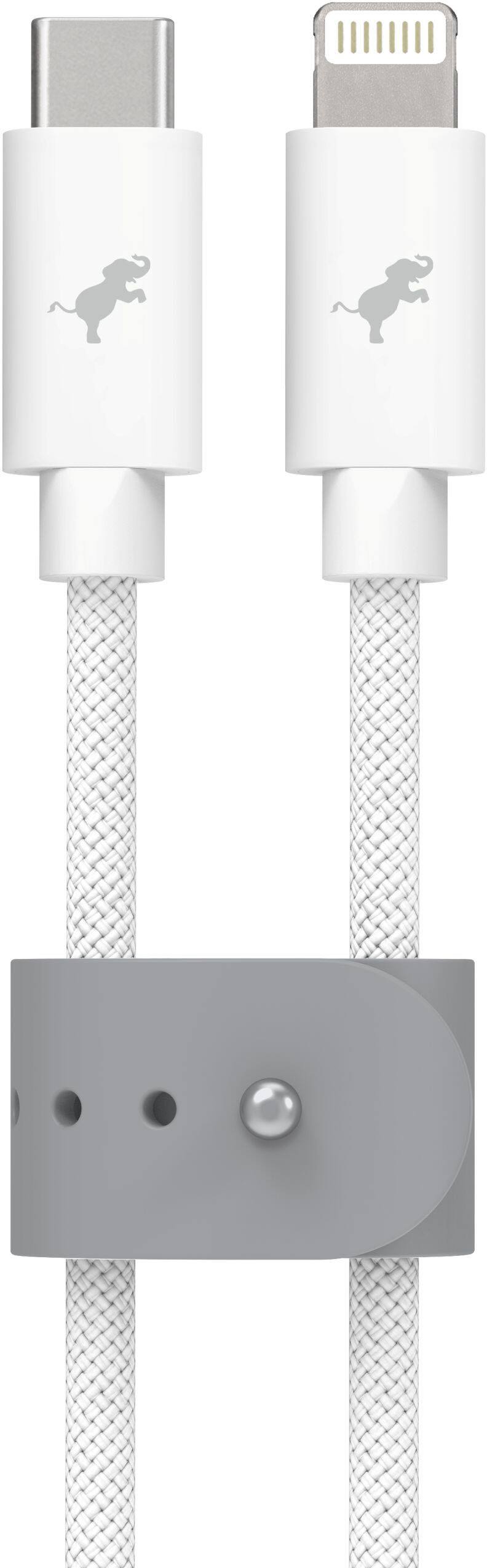 Angle. Nimble - Powerknit USB-C to Lightning Cable 2M/6.5 FT MFi Certified Fast Charging for iPhone 14–6, iPad & AirPods, Durable Cord - White.