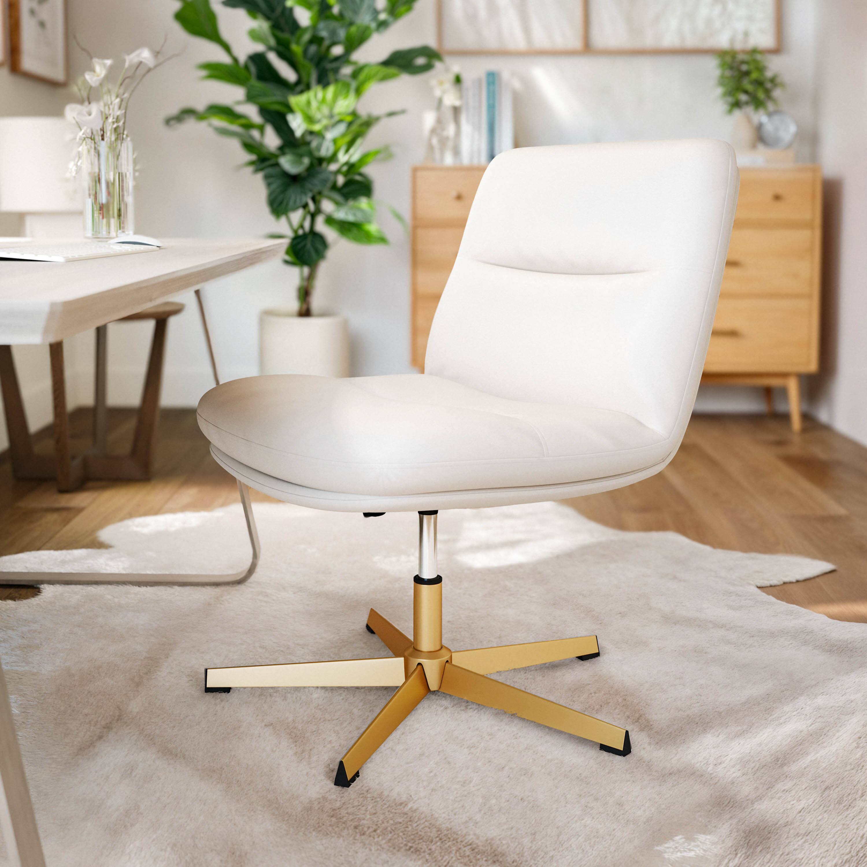 Alt View 1. Flash Furniture - Chloe Commercial Wide Mid-Back White Padded LeatherSoft Armless Stationary Task Office Chair with Adjustable Height, Swi - White.